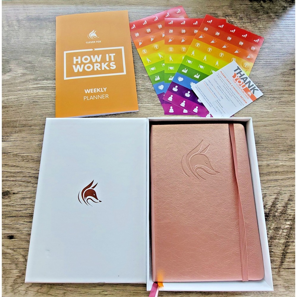 Clever Fox Weekly Planner Rose‎ Gold Book Organizer Undated Diary Stickers NEW